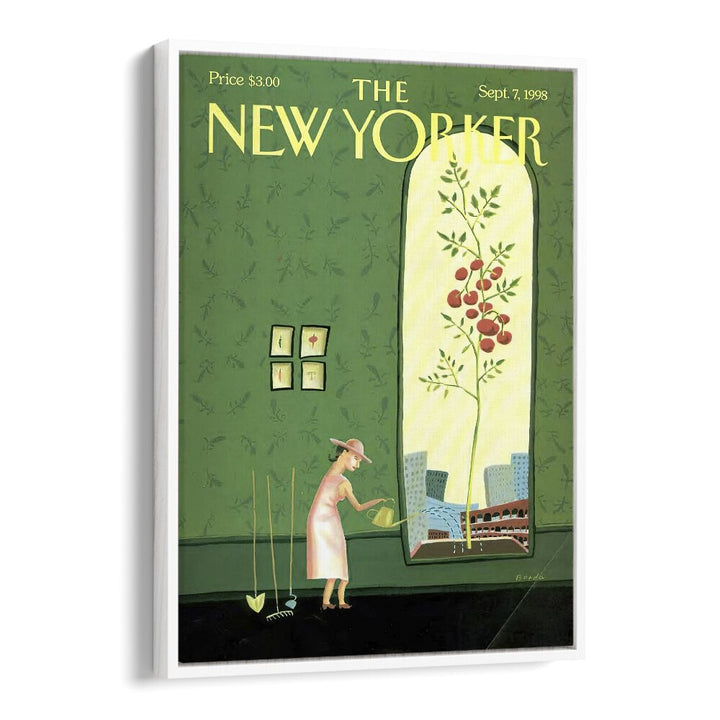 Window Box By Juliet Borda - New Yorker Magazine Cover  7th Sep 1998 Artwork  in White Floater Frame