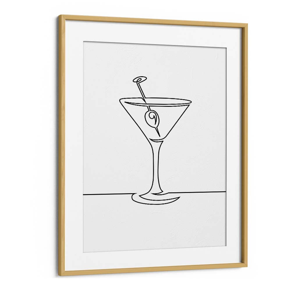 Wine Glass Bar & Cafe Artwork in Oak Wood Frame With Mount