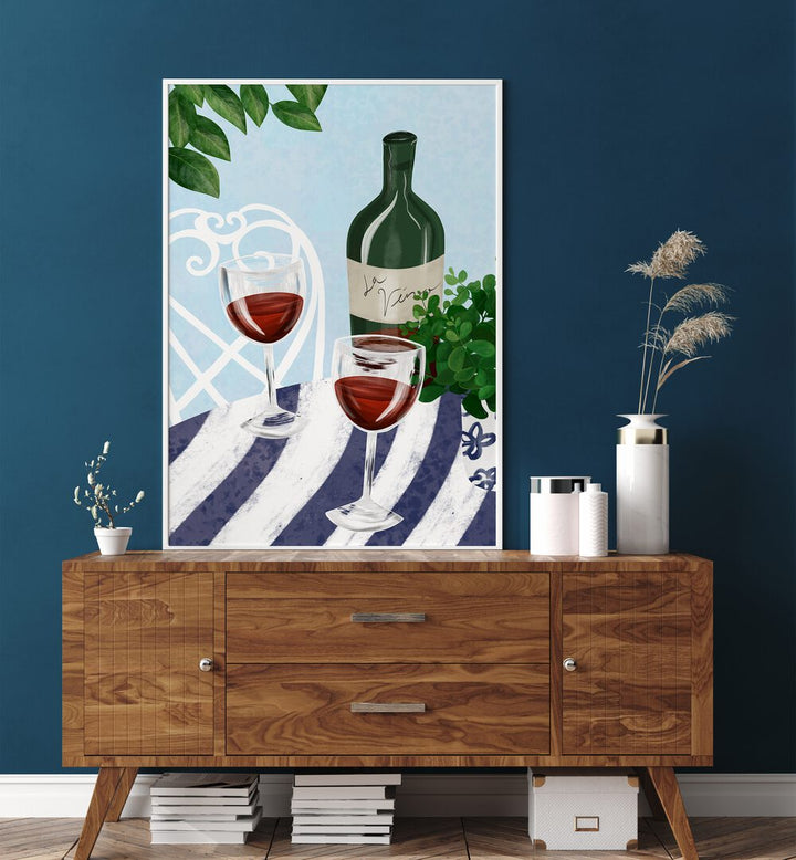 Stylish WINE TIME, BAR & CAFE ART featuring wine glasses and a bottle, perfect for enhancing your space.