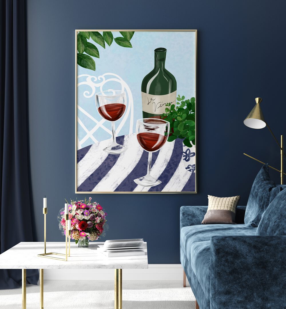 Stylish WINE TIME, BAR art featuring wine glasses and a bottle, perfect for enhancing your cafe or bar decor.