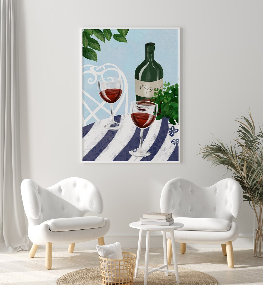 Stylish WINE TIME, BAR & CAFE ART featuring wine glasses and a bottle, perfect for bar-themed decor.