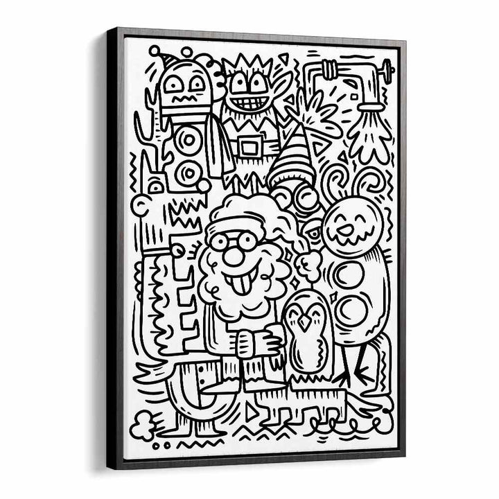 Winter Holidays Doodle II Doodle Art Artwork in Black Floater Frame