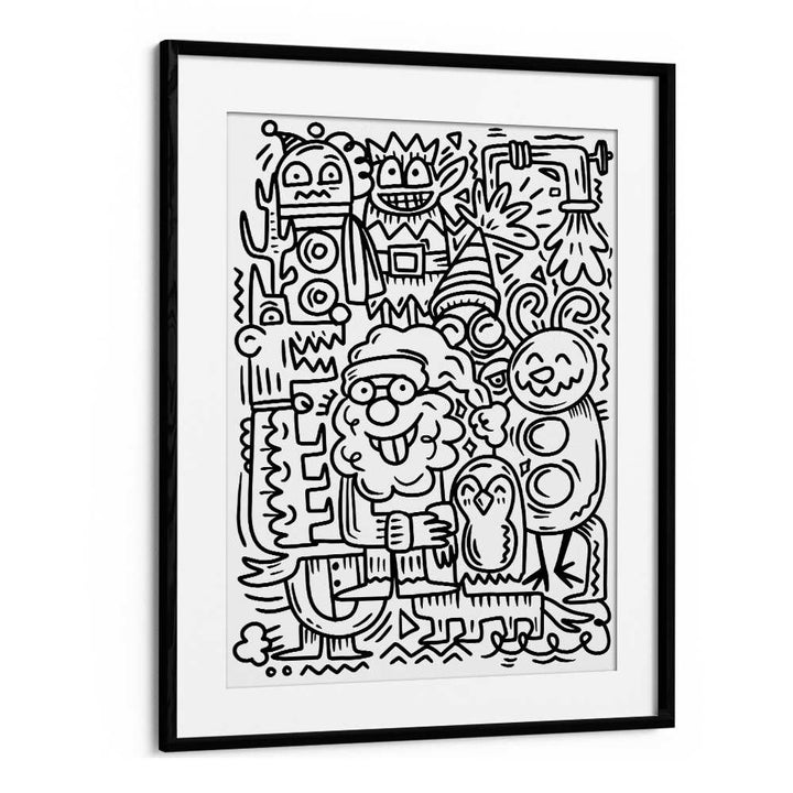 Winter Holidays Doodle II Doodle Art Artwork in Black Frame With Mount