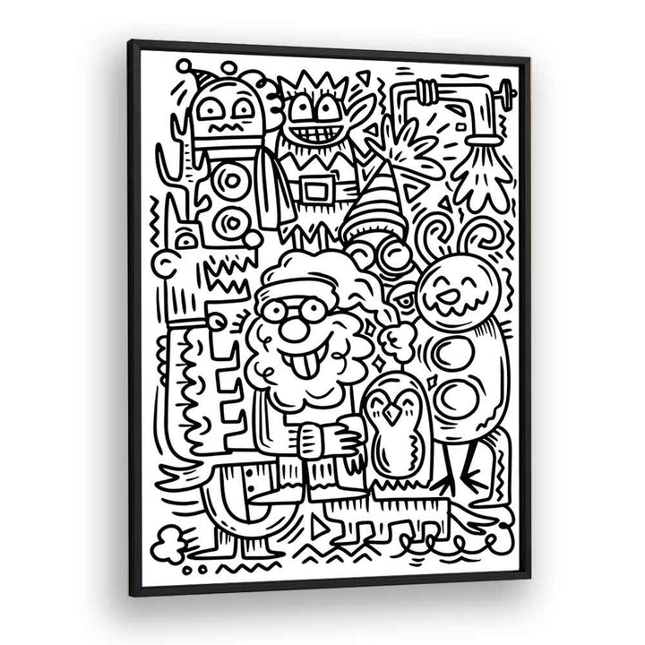 Winter Holidays Doodle II Doodle Art Artwork in Black Plain Frame