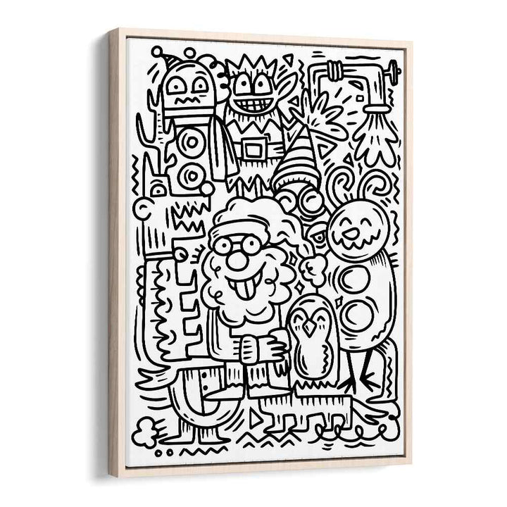 Winter Holidays Doodle II Doodle Art Artwork in Oak Wood Floater Frame