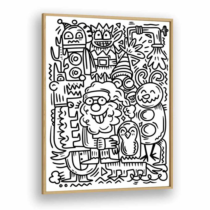 Winter Holidays Doodle II Doodle Art Artwork in Oak Wood Plain Frame