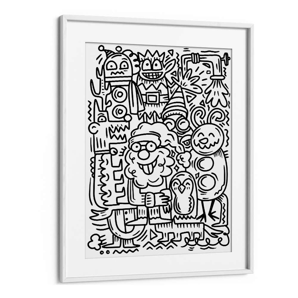 Winter Holidays Doodle II Doodle Art Artwork in White Frame With Mount