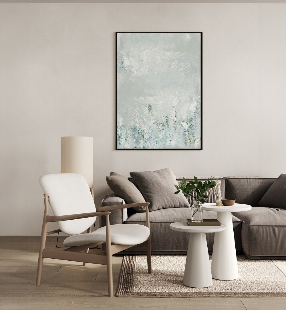 Serene winter landscape featuring WINTER WHITE FOREST II, ABSTRACT PAINTINGS, enhancing your home decor.