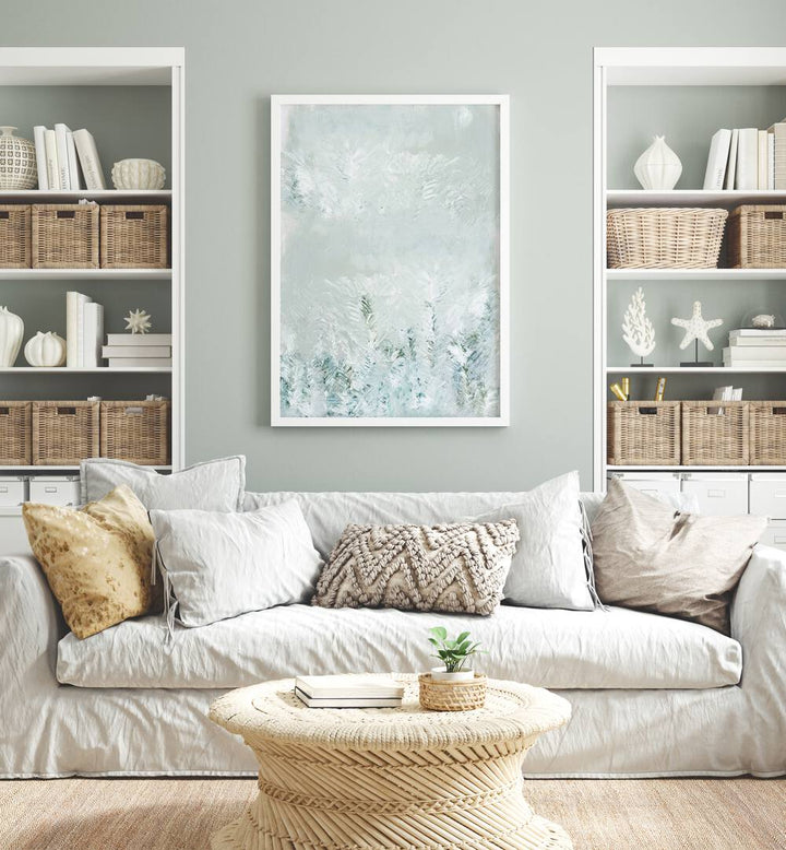 WINTER WHITE FOREST II, ABSTRACT PAINTINGS offers serene beauty, capturing a tranquil snow-covered woodland scene.