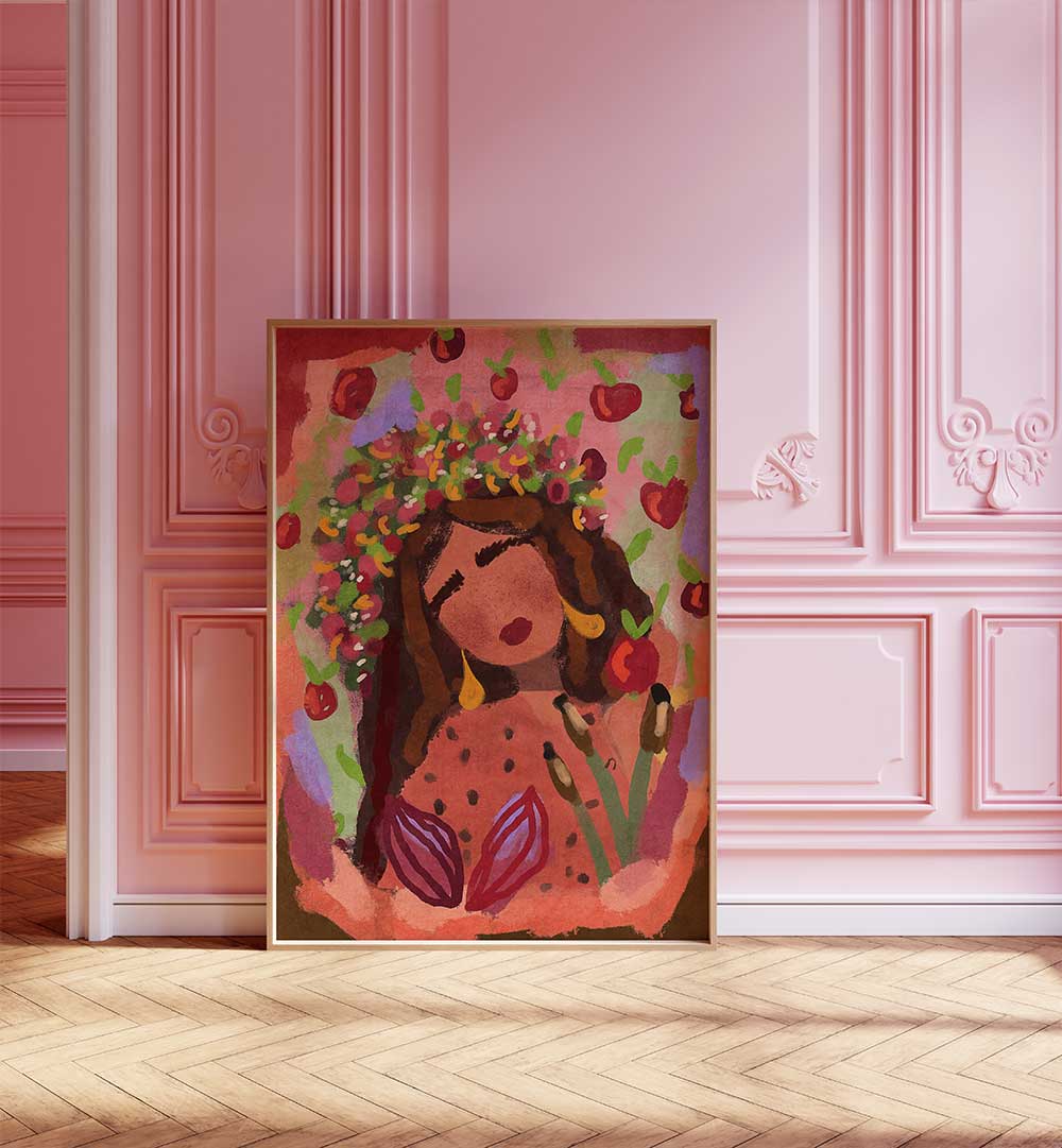 WOMAN AND APPLES , PORTRAITS & FIGURATIVE ILLUSTRATIONS
