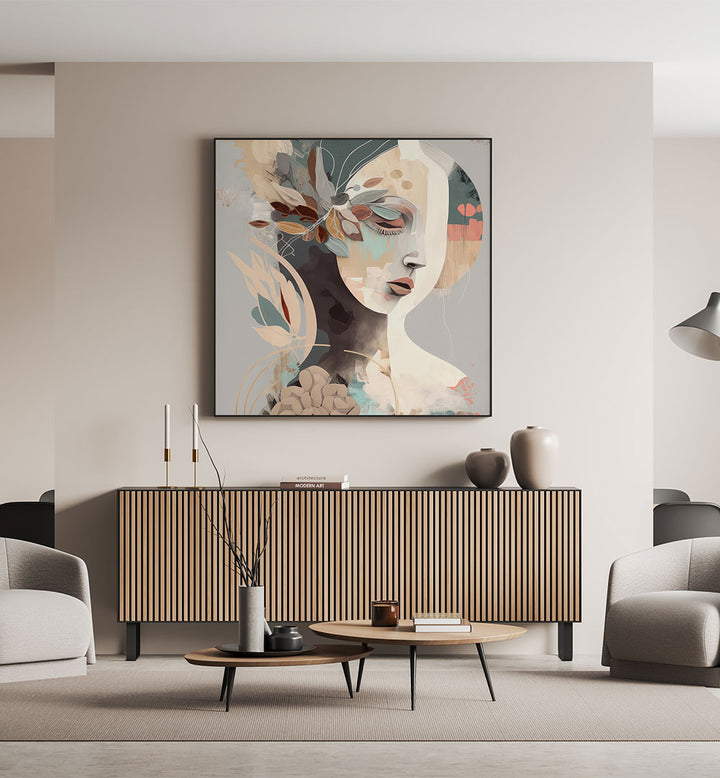 WOMAN FACE PORTRAIT WITH FLORAL ELEMENTS , PORTRAITS & FIGURATIVE ILLUSTRATIONS