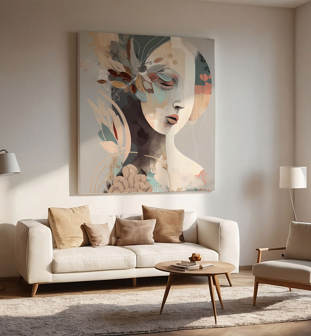 WOMAN FACE PORTRAIT WITH FLORAL ELEMENTS , PORTRAITS & FIGURATIVE ILLUSTRATIONS