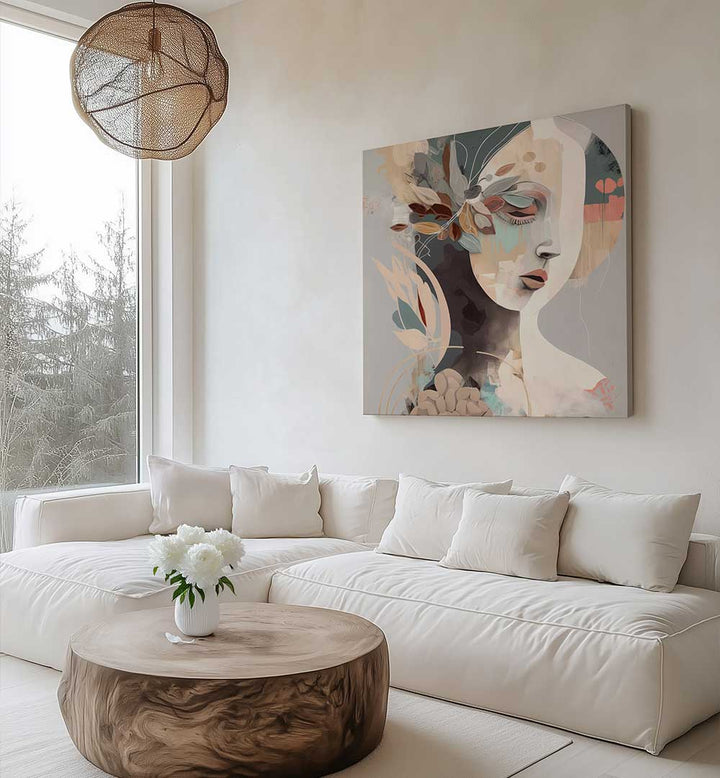 WOMAN FACE PORTRAIT WITH FLORAL ELEMENTS , PORTRAITS & FIGURATIVE ILLUSTRATIONS