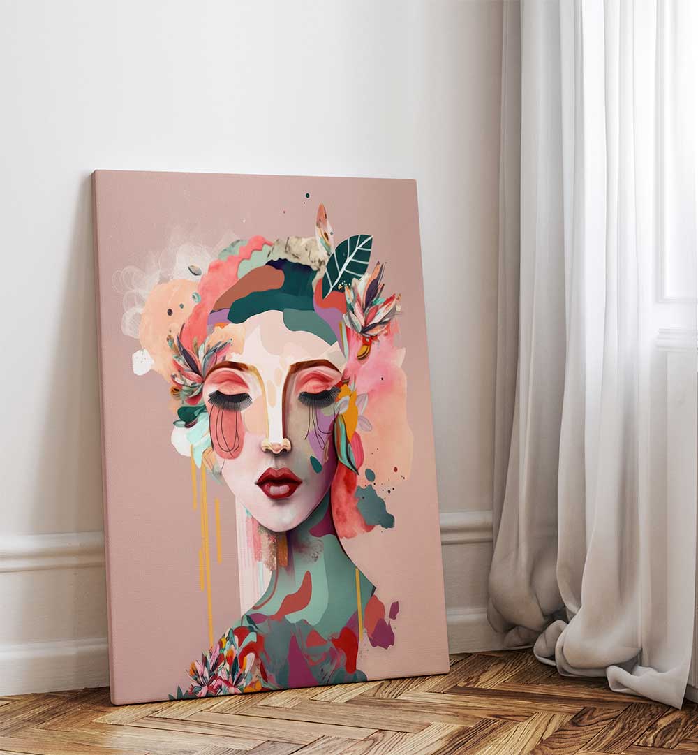 WOMAN FACE PORTRAIT WITH FLORAL ELEMENTS I , PORTRAITS & FIGURATIVE ILLUSTRATIONS