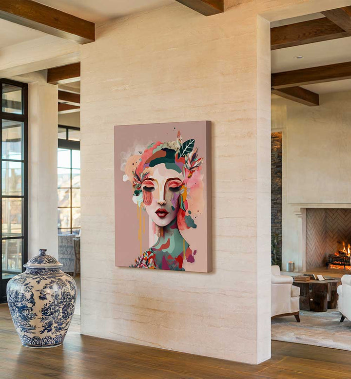 WOMAN FACE PORTRAIT WITH FLORAL ELEMENTS I , PORTRAITS & FIGURATIVE ILLUSTRATIONS