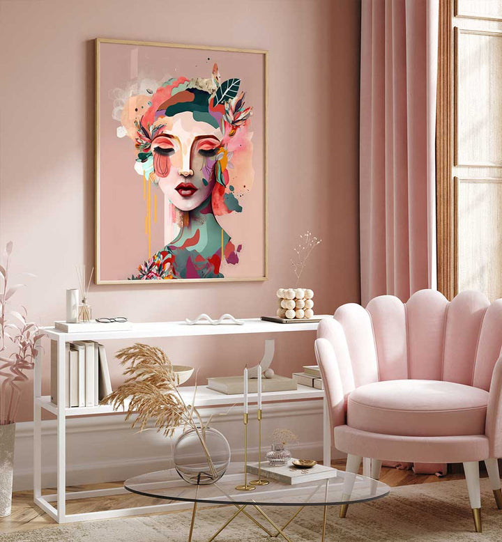 WOMAN FACE PORTRAIT WITH FLORAL ELEMENTS I , PORTRAITS & FIGURATIVE ILLUSTRATIONS