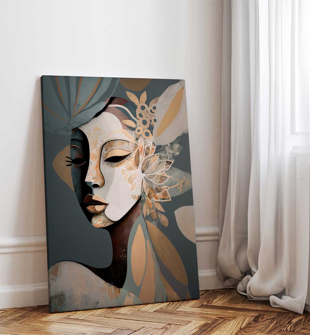 WOMAN FACE PORTRAIT WITH FLORAL ELEMENTS III , PORTRAITS & FIGURATIVE ILLUSTRATIONS