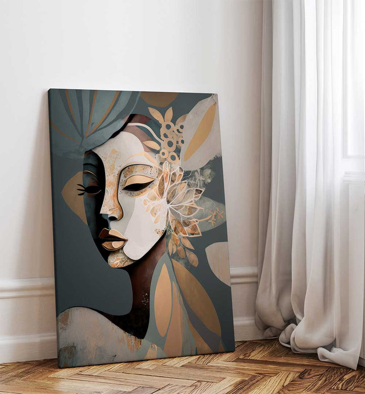 WOMAN FACE PORTRAIT WITH FLORAL ELEMENTS III , PORTRAITS & FIGURATIVE ILLUSTRATIONS