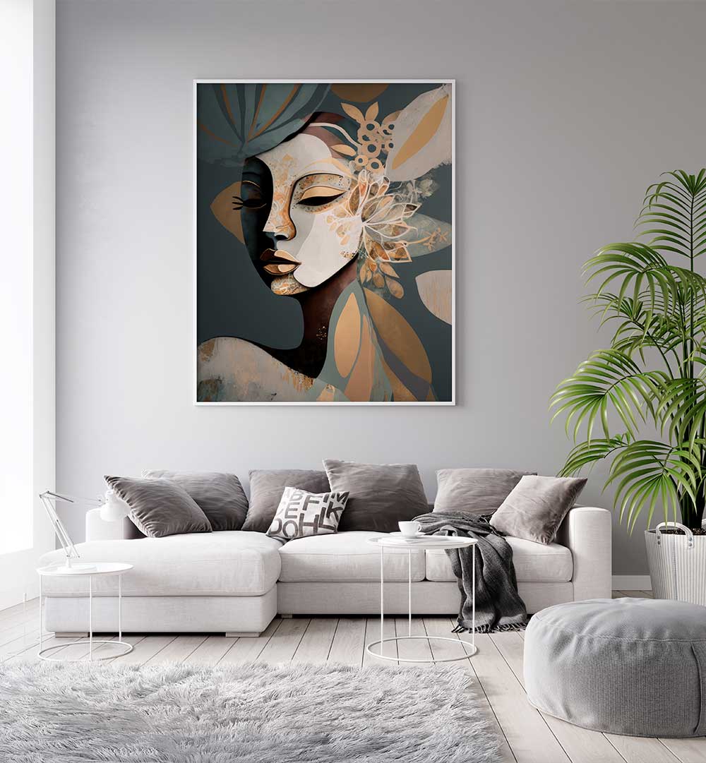 WOMAN FACE PORTRAIT WITH FLORAL ELEMENTS III , PORTRAITS & FIGURATIVE ILLUSTRATIONS