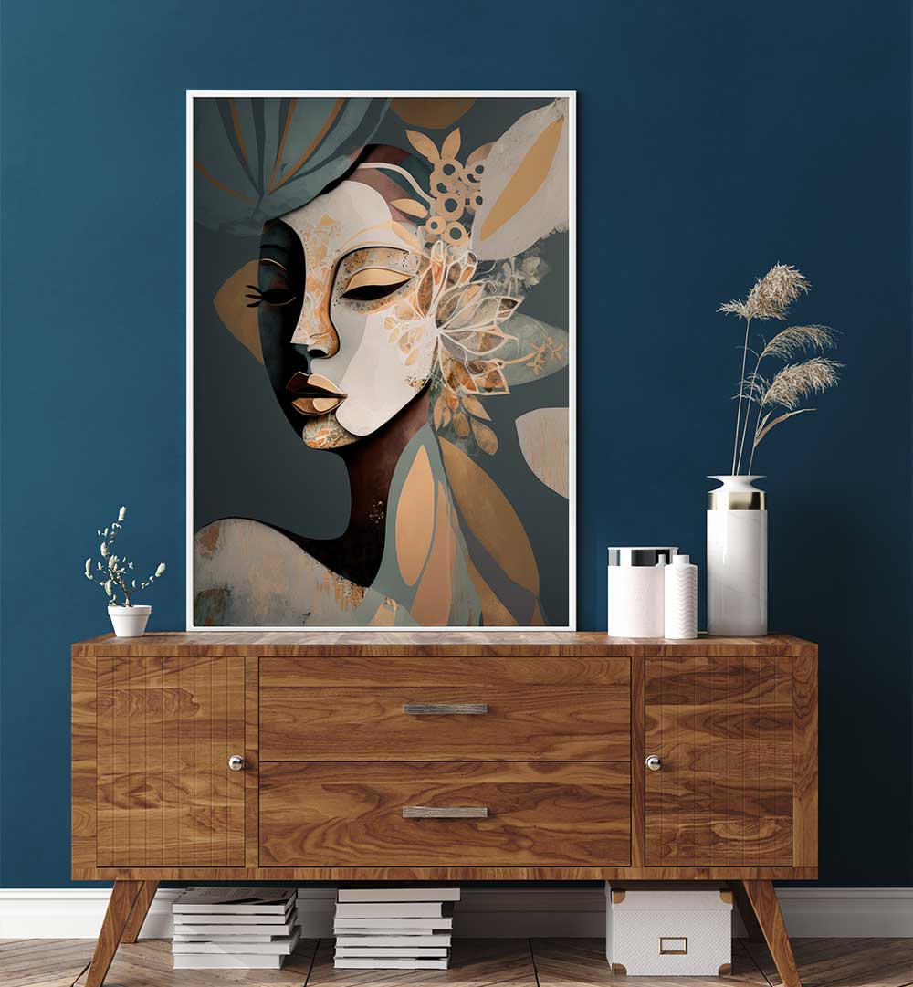 WOMAN FACE PORTRAIT WITH FLORAL ELEMENTS III , PORTRAITS & FIGURATIVE ILLUSTRATIONS