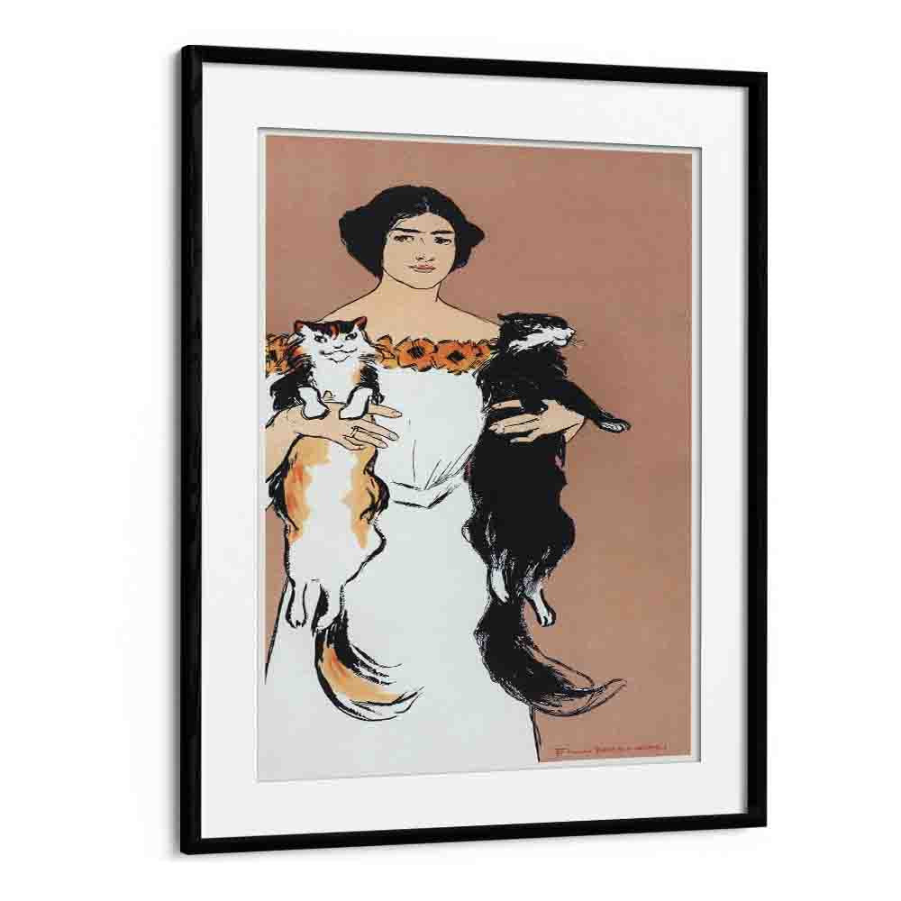 Woman Holding Book (1896) By Edward Penfield art painting Artwork in Black Frame With Mount