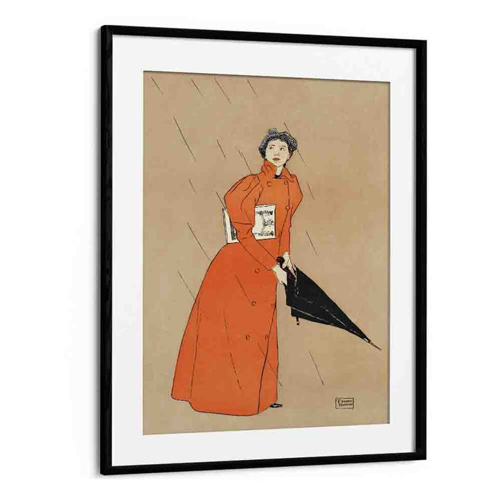 Woman Holding Book (1896) By Edward Penfield art painting Artwork in Black Frame With Mount