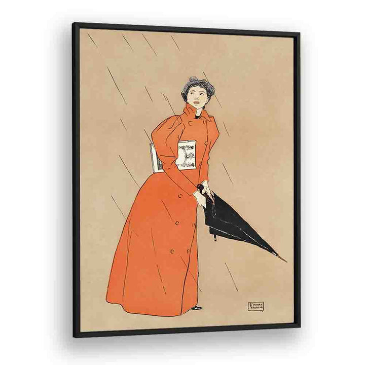 Woman Holding Book (1896) By Edward Penfield art painting Artwork in Black Plain Frame