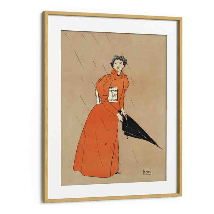 Woman Holding Book (1896) By Edward Penfield art painting Artwork in Oak Wood Frame With Mount