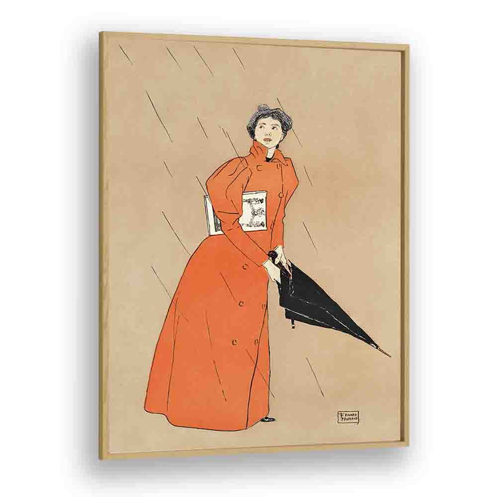 Woman Holding Book (1896) By Edward Penfield art painting Artwork in Oak Wood Plain Frame