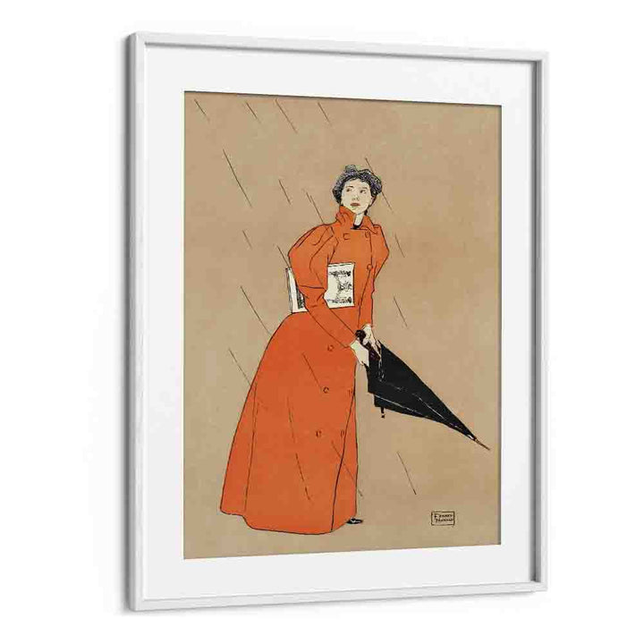 Woman Holding Book (1896) By Edward Penfield art painting Artwork in White frame With Mount