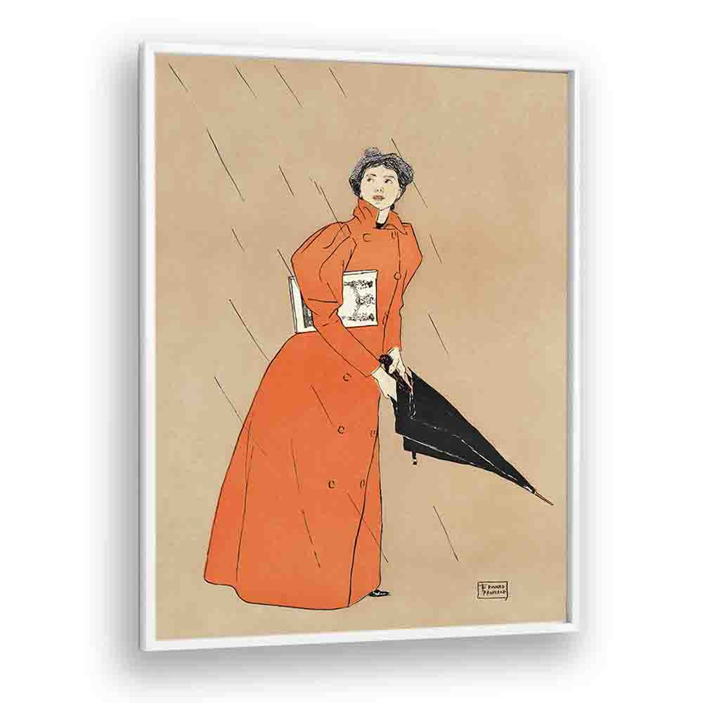 Woman Holding Book (1896) By Edward Penfield art painting Artwork in White Plain Frame