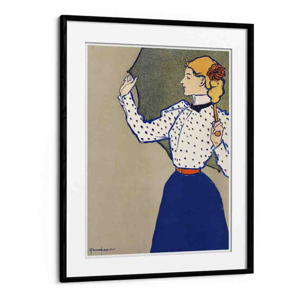 Woman Holding Book (1896) By Edward Penfield art painting Artwork in Black Frame With Mount