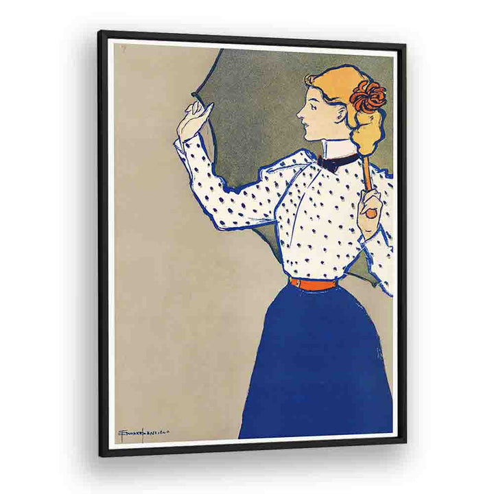 Woman Holding Book (1896) By Edward Penfield art painting Artwork in Black Plain Frame