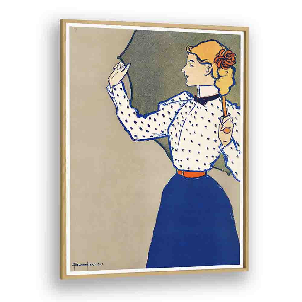 Woman Holding Book (1896) By Edward Penfield art painting Artwork in Oak Wood Plain Frame