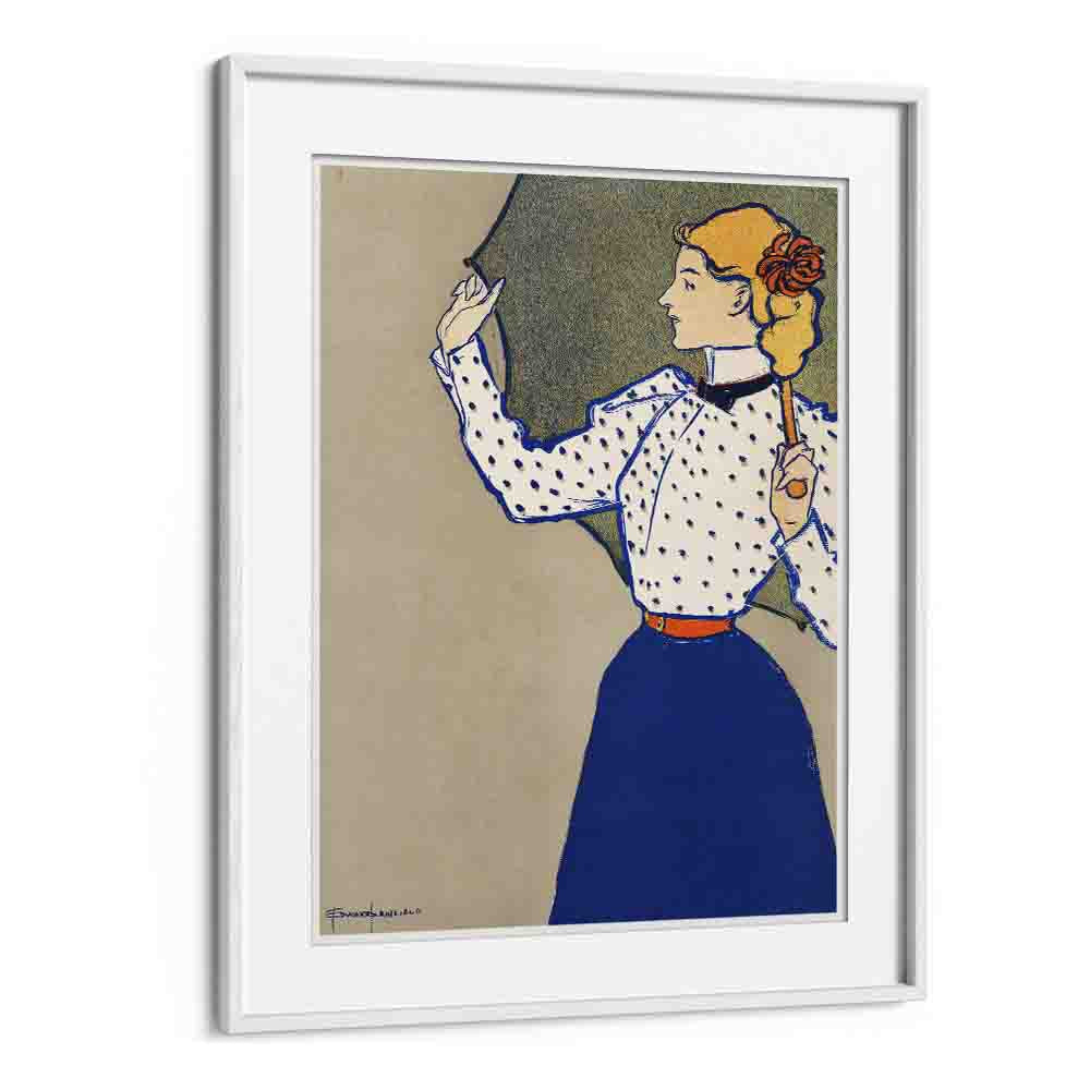 Woman Holding Book (1896) By Edward Penfield art painting Artwork in White frame With Mount