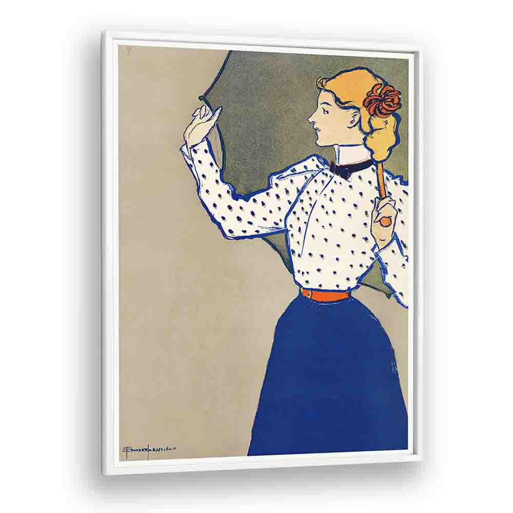 Woman Holding Book (1896) By Edward Penfield art painting Artwork in White Plain Frame