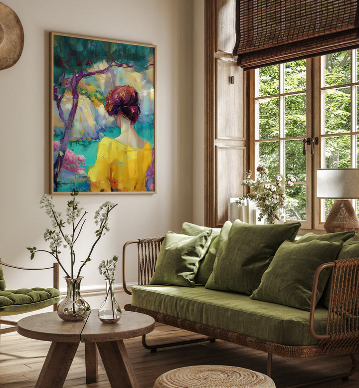 WOMAN IN COLORFUL GARDEN