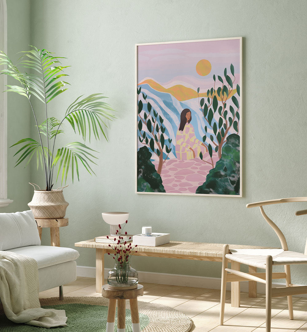 WOMAN IN SERENE LANDSCAPE