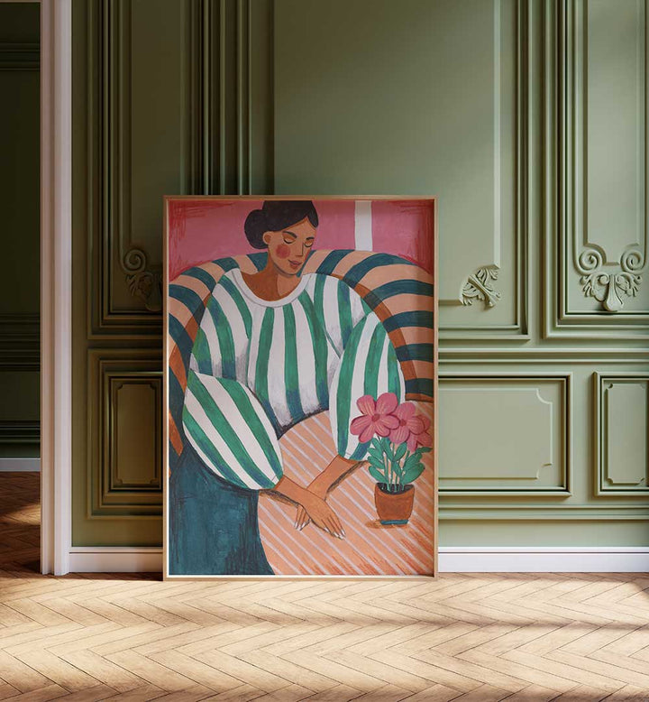 WOMAN IN STRIPES IN THOUGHT , PORTRAITS & FIGURATIVE ILLUSTRATIONS