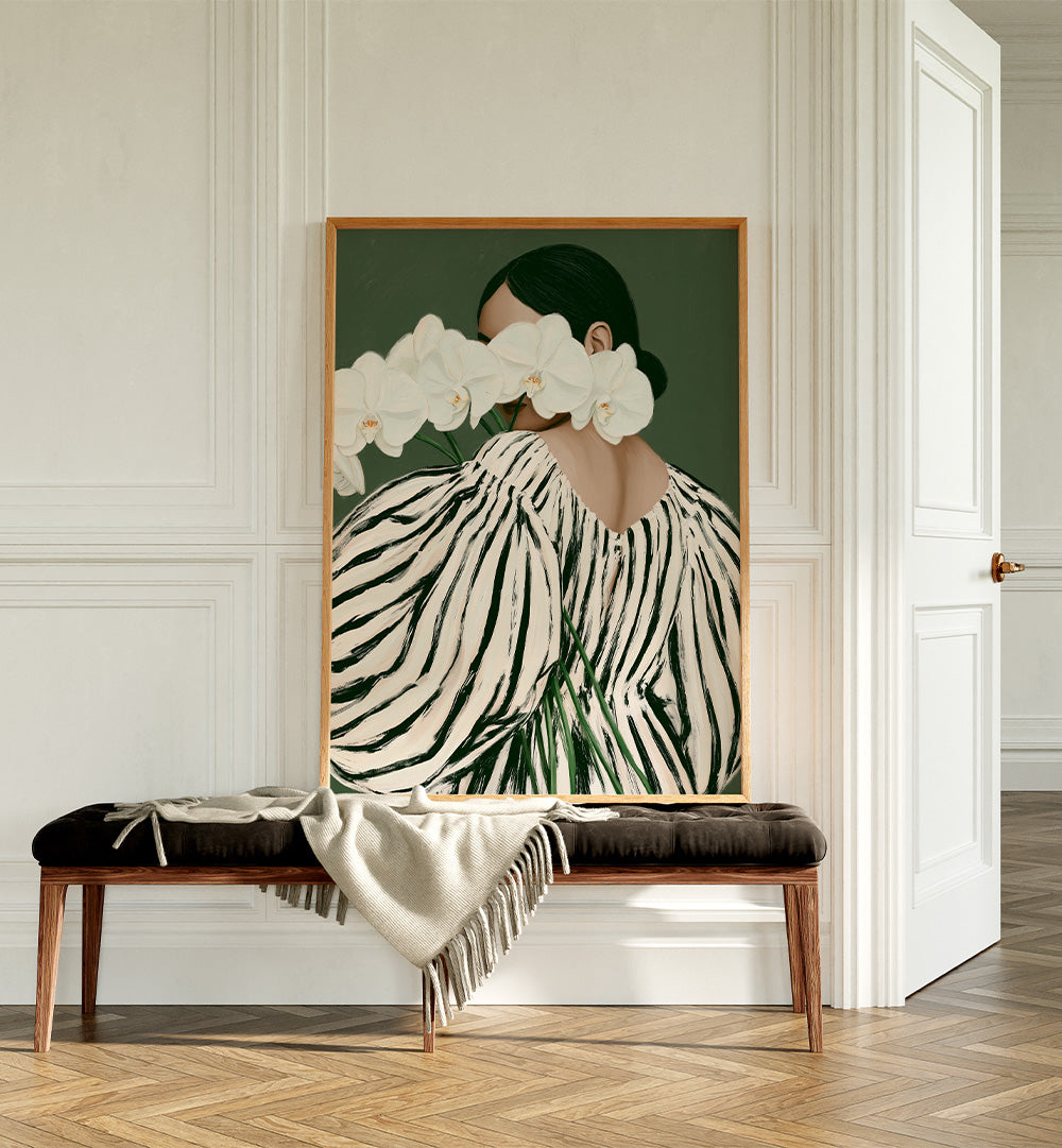 WOMAN WITH WHITE ORCHIDS