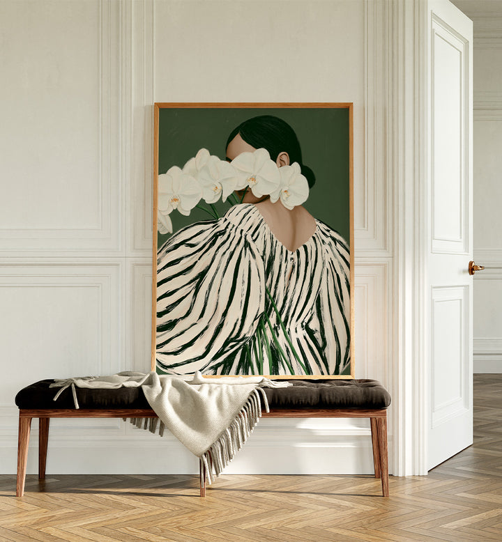 WOMAN WITH WHITE ORCHIDS