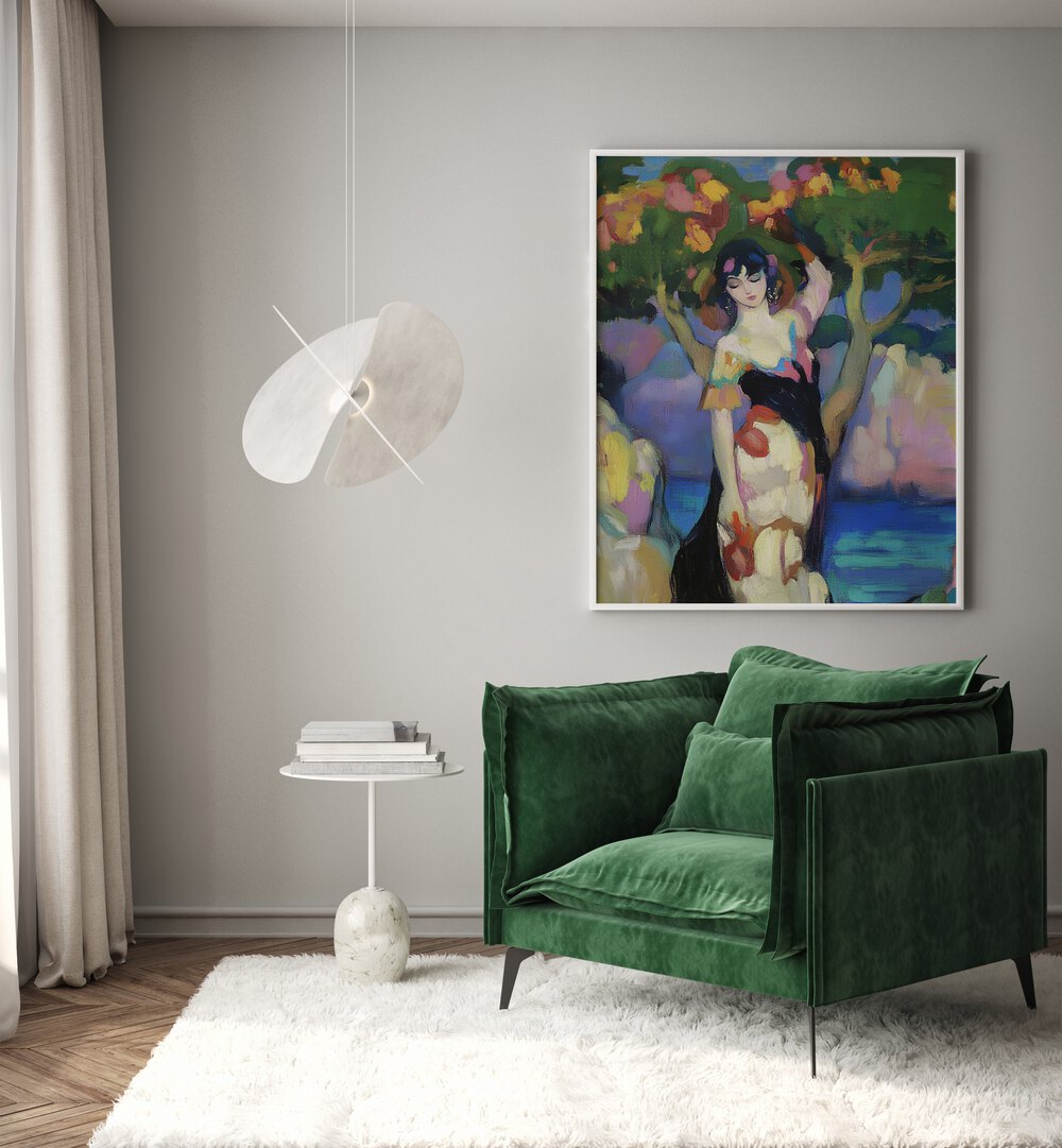 WOMAN BY THE SEA II captures coastal serenity and feminine grace, perfect for nature lovers’ decor.