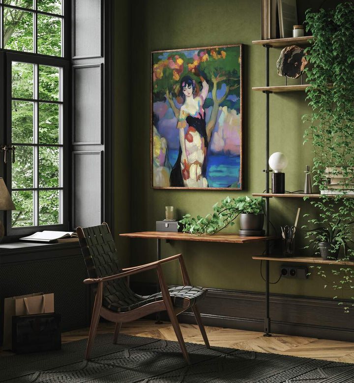 WOMAN BY THE SEA II adorns a stylish interior, capturing the essence of coastal beauty and feminine grace.