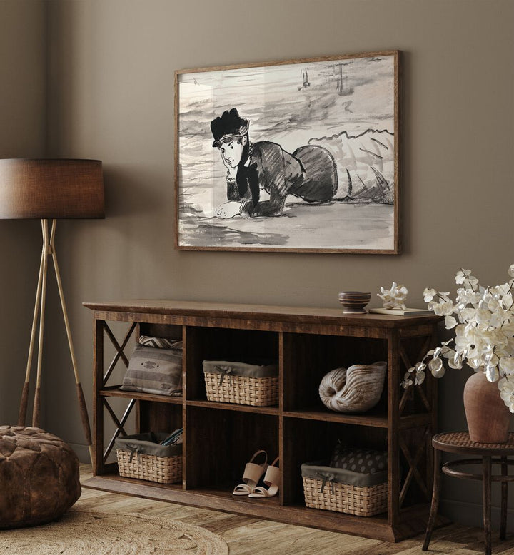 WOMAN LYING ON THE BEACH , VINTAGE PAINTINGS