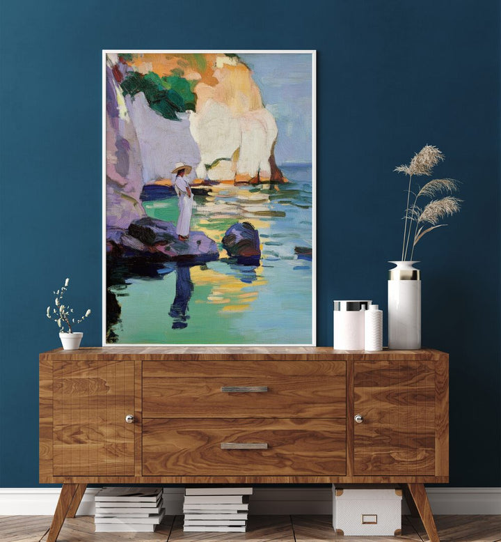Stunning WOMAN ON A ROCK sculpture showcased beautifully against a modern backdrop, perfect for art lovers and decor enthusiasts.