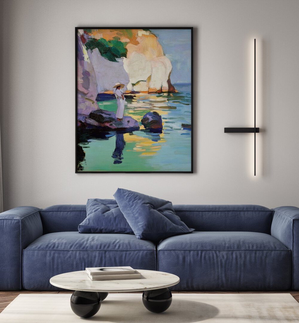 Stunning WOMAN ON A ROCK sculpture beautifully accents modern home decor with grace and strength. Perfect for art lovers.