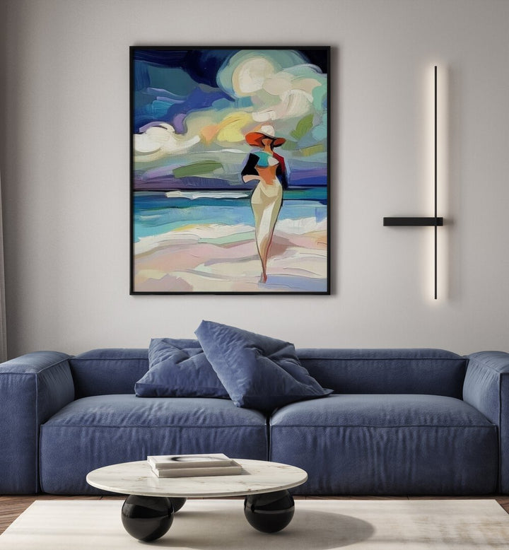 Elegant artwork featuring a WOMAN ON THE BEACH, perfect for enhancing your home decor with a touch of charm.
