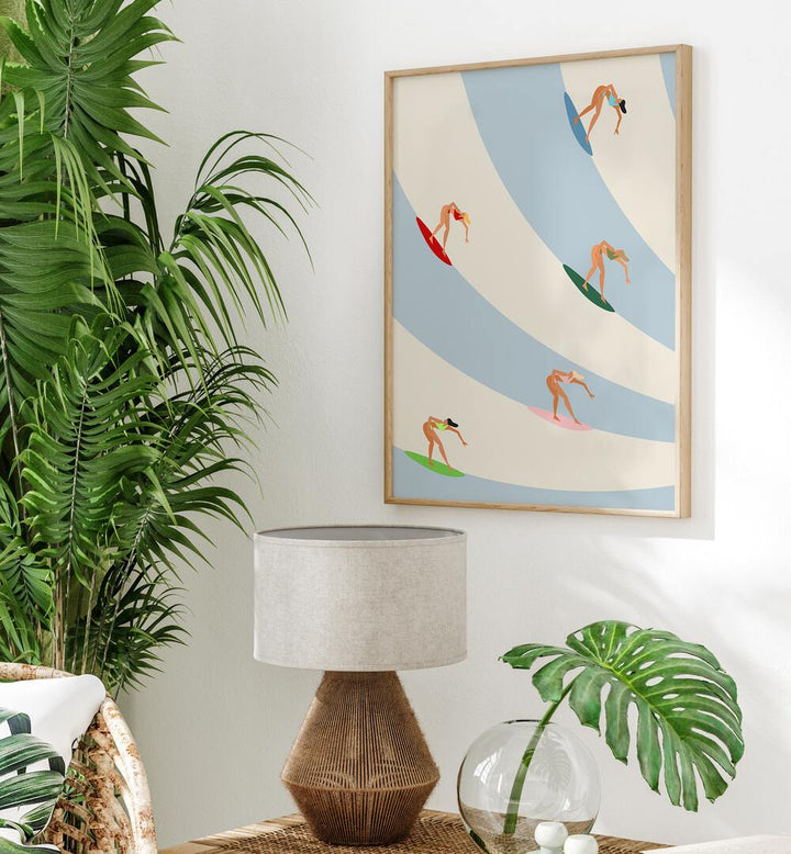 Women Surfing sports Artwork Placed on a wall In A Living Room 