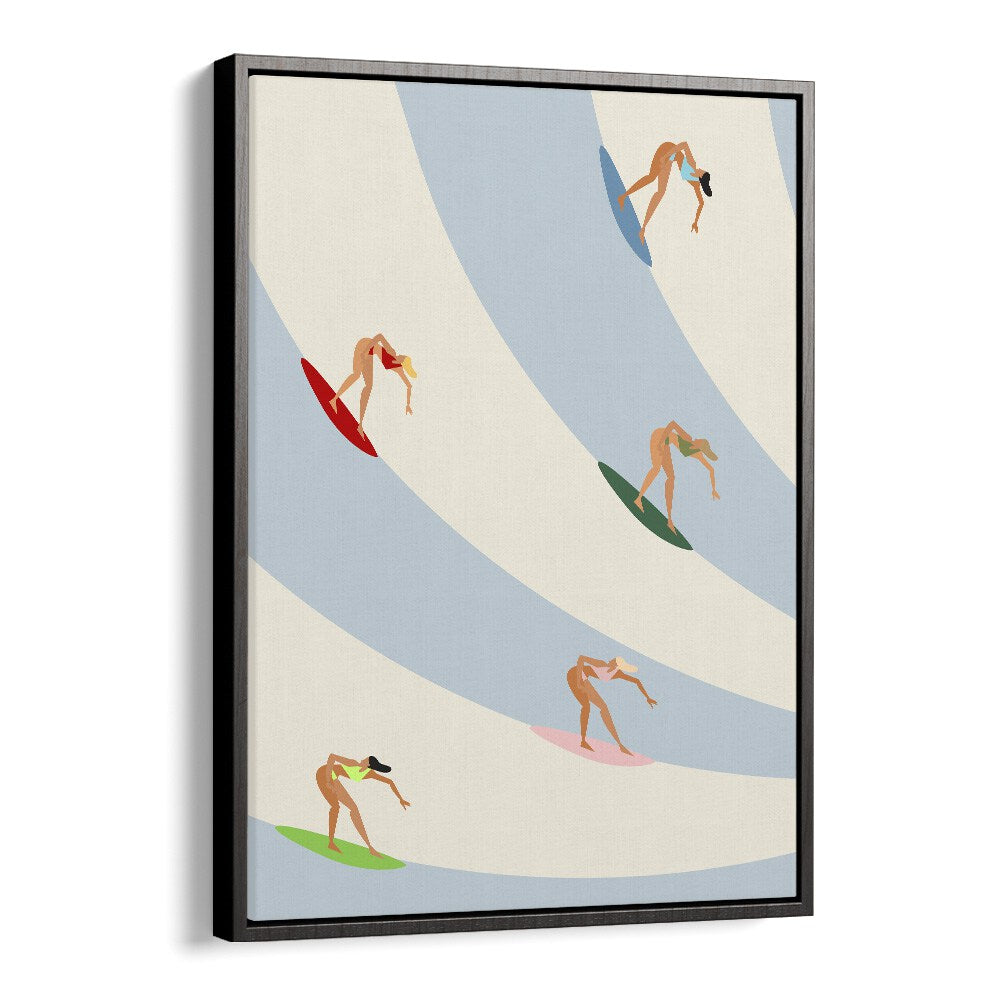 Women surfing Sports Art Artwork in Black Floater Frame