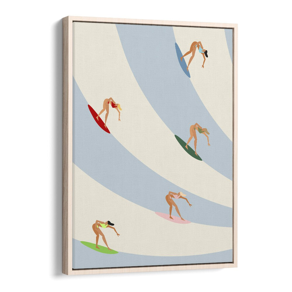 Women surfing Sports Art Artwork in Oak Wood Floater Frame